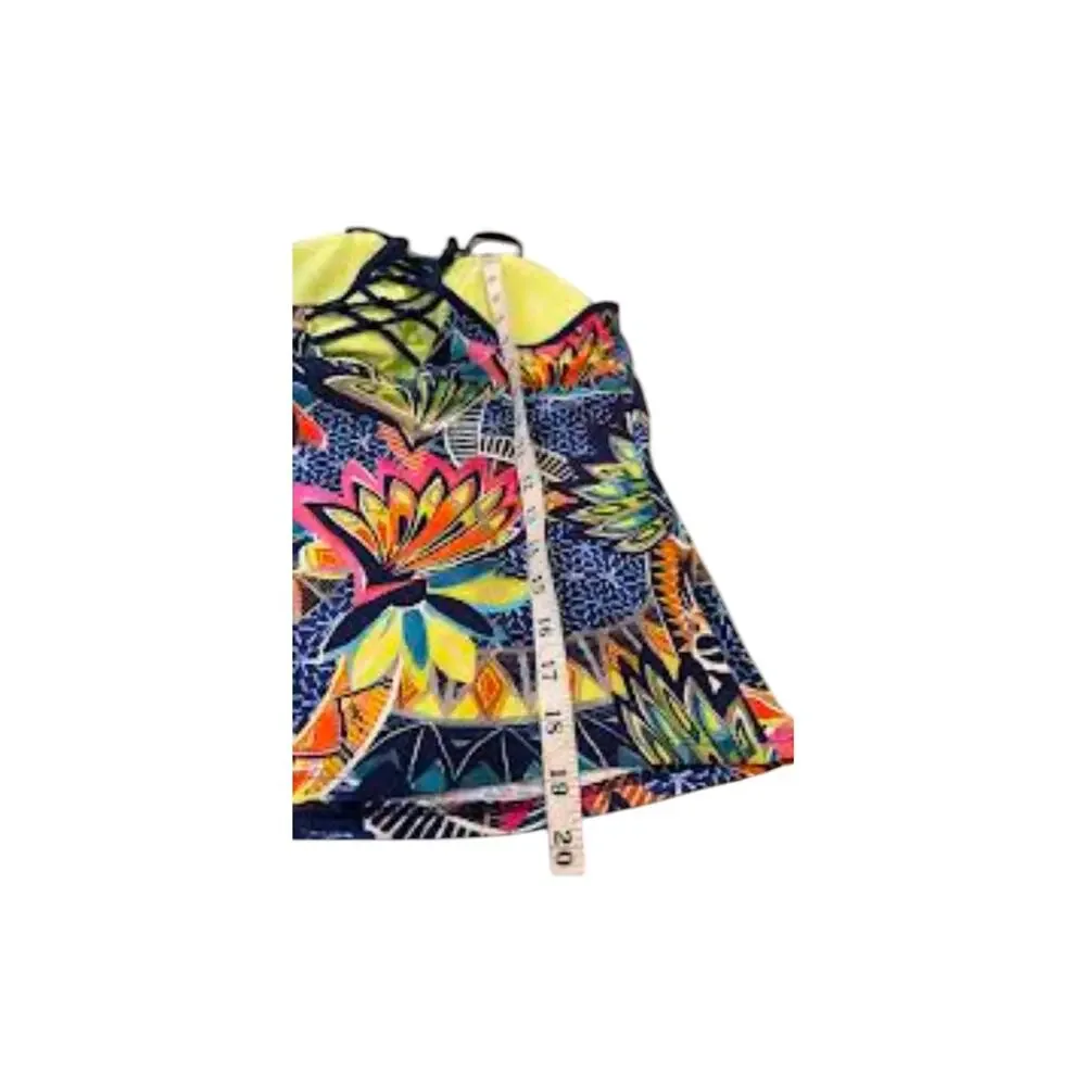 Title Nine Women’s Large Tankini Swim Top Tropical Floral High Neck Strappy Back